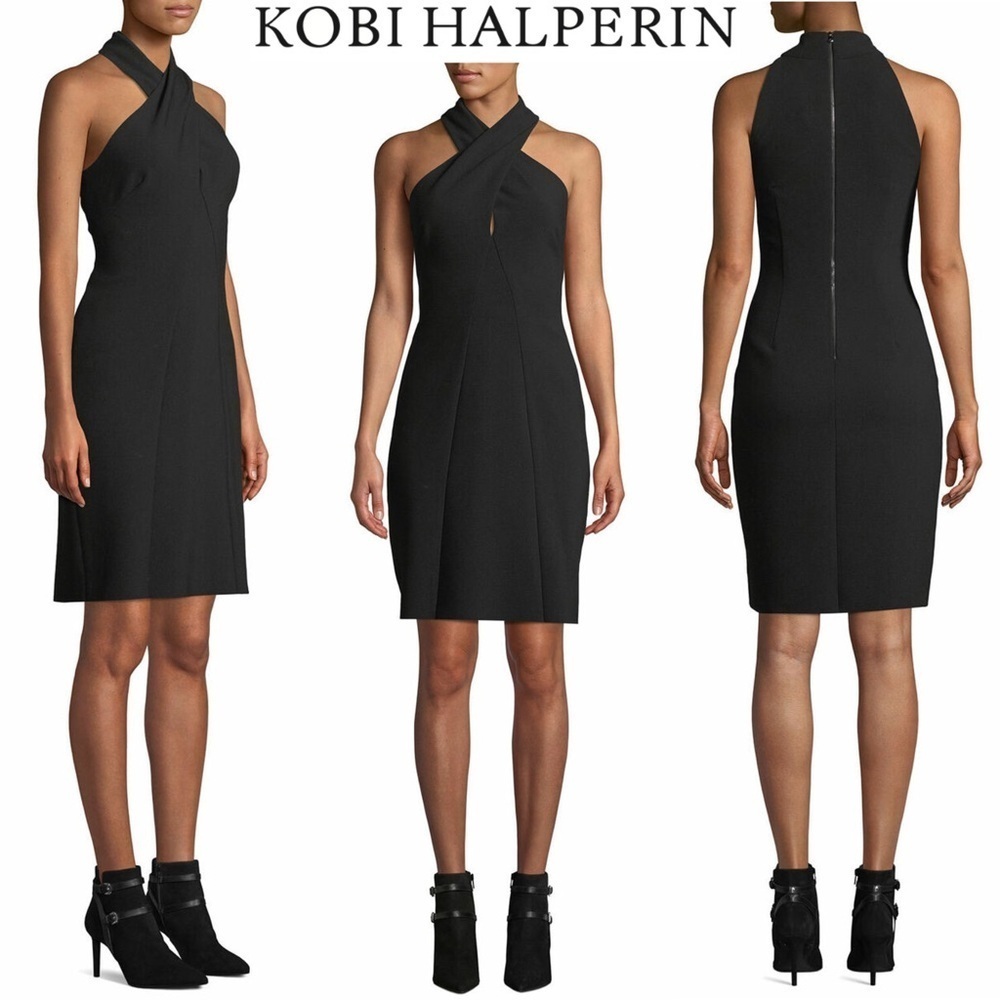 $548‼️Kobi Halperin Black Prima Halter Bodycon Sheath
Dress LBD Modern Designer